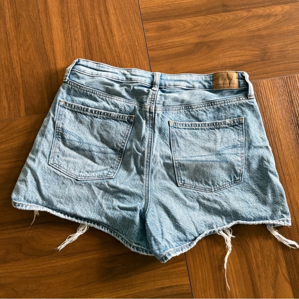 American Eagle Outfitters Light Blue Jean Mom Shorts Distressed High-Waisted